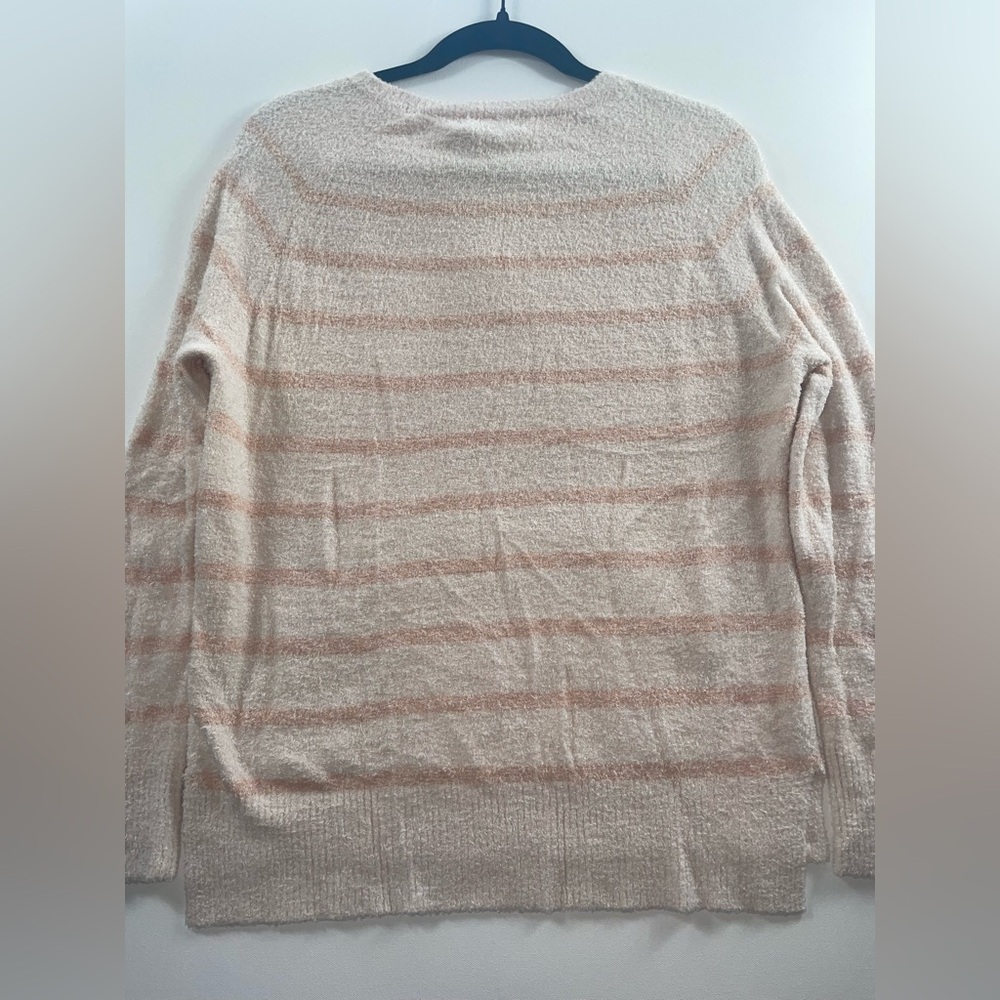 NWT Barefoot Dreams CozyChic Lite Striped Raglan Sweater Pink Cream Size Small - Picture 4 of 10